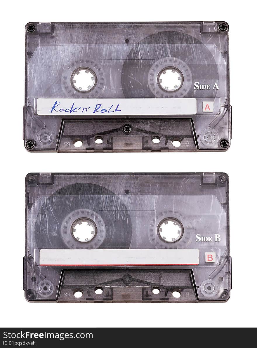 Audio cassette isolated on white background with clipping path