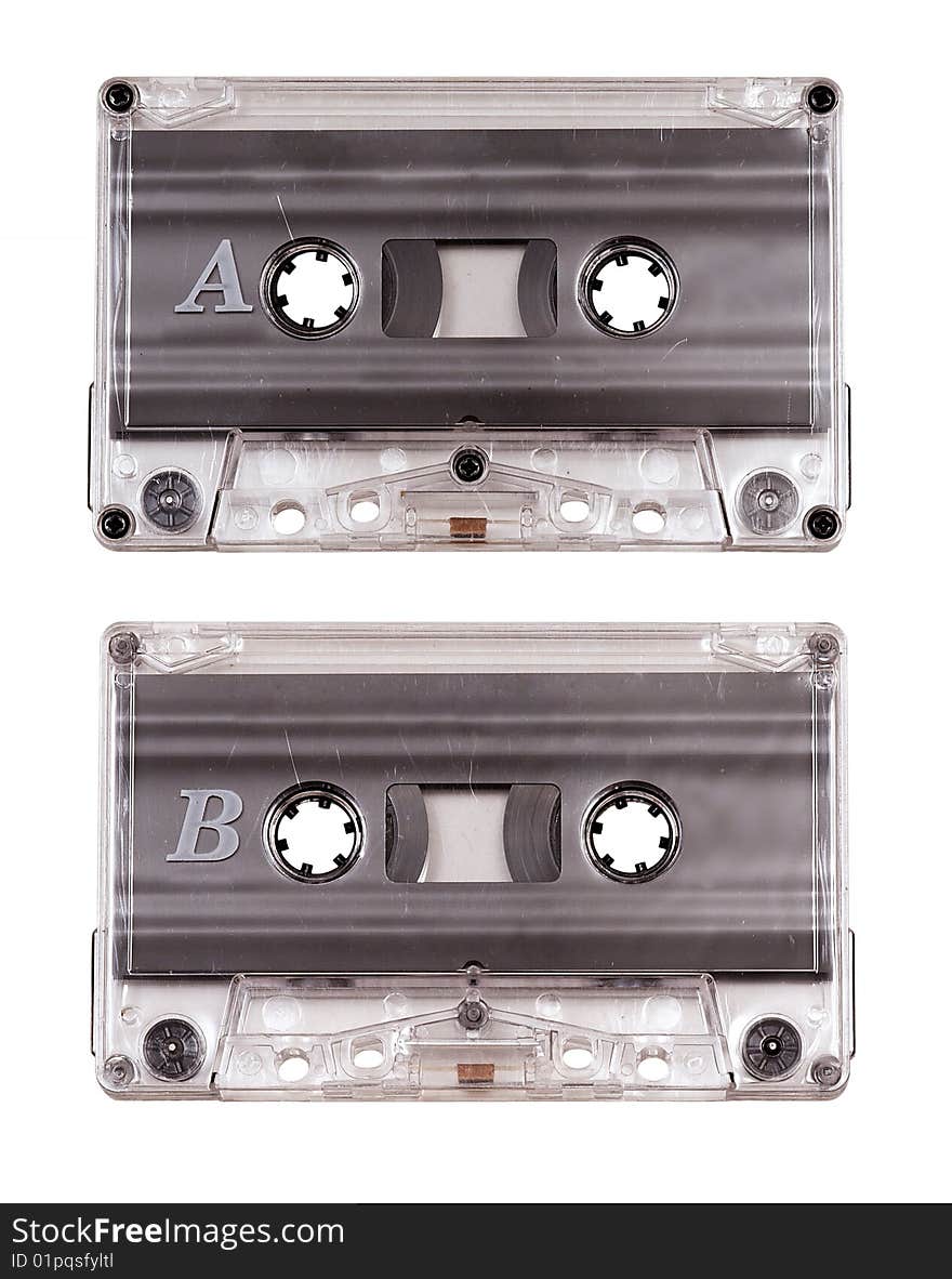 Audio cassette isolated on white background with clipping path