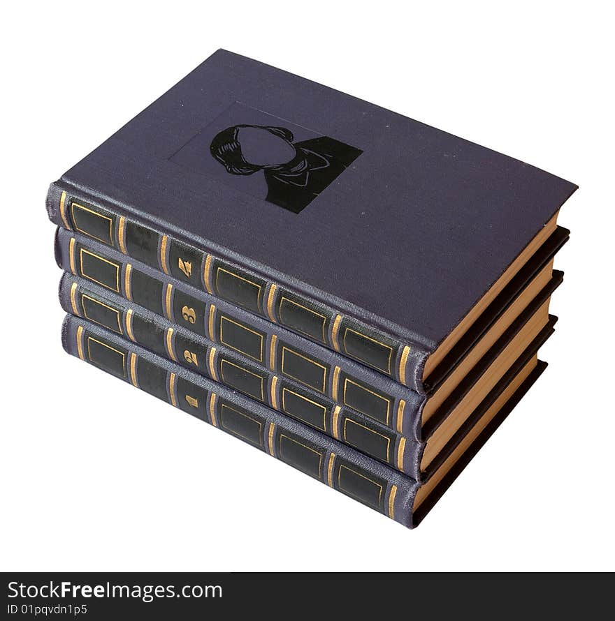 Collected works, old books isolated on white background with clipping path