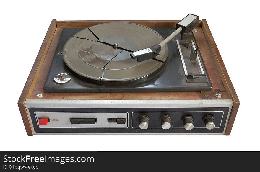 Old record-player isolated on white background