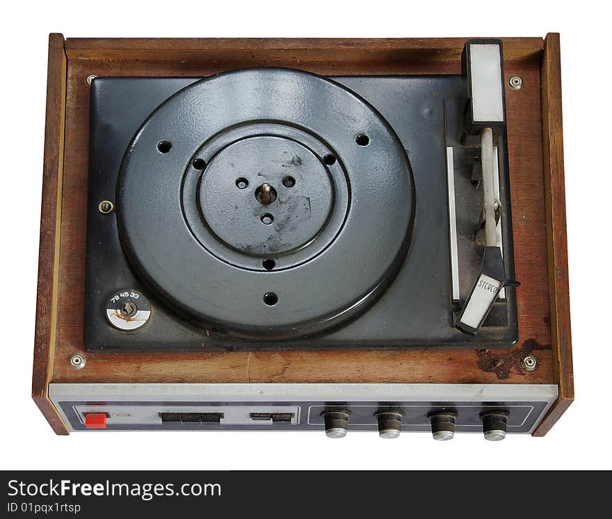 Old record-player isolated on white background