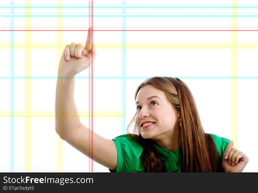 A young woman drawing stripes in the air. A young woman drawing stripes in the air