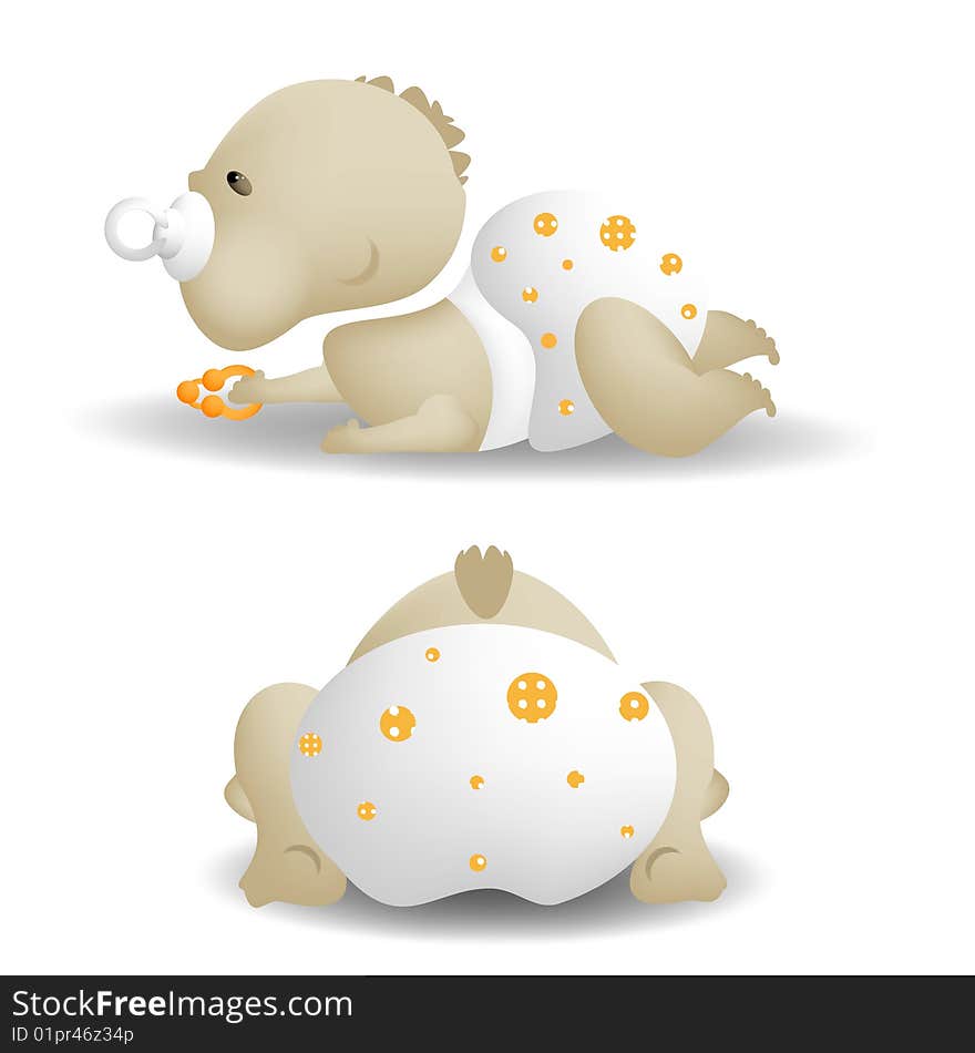 A cartoon vector illustration of a baby boy isolated on white background, rear and side-view. A cartoon vector illustration of a baby boy isolated on white background, rear and side-view.