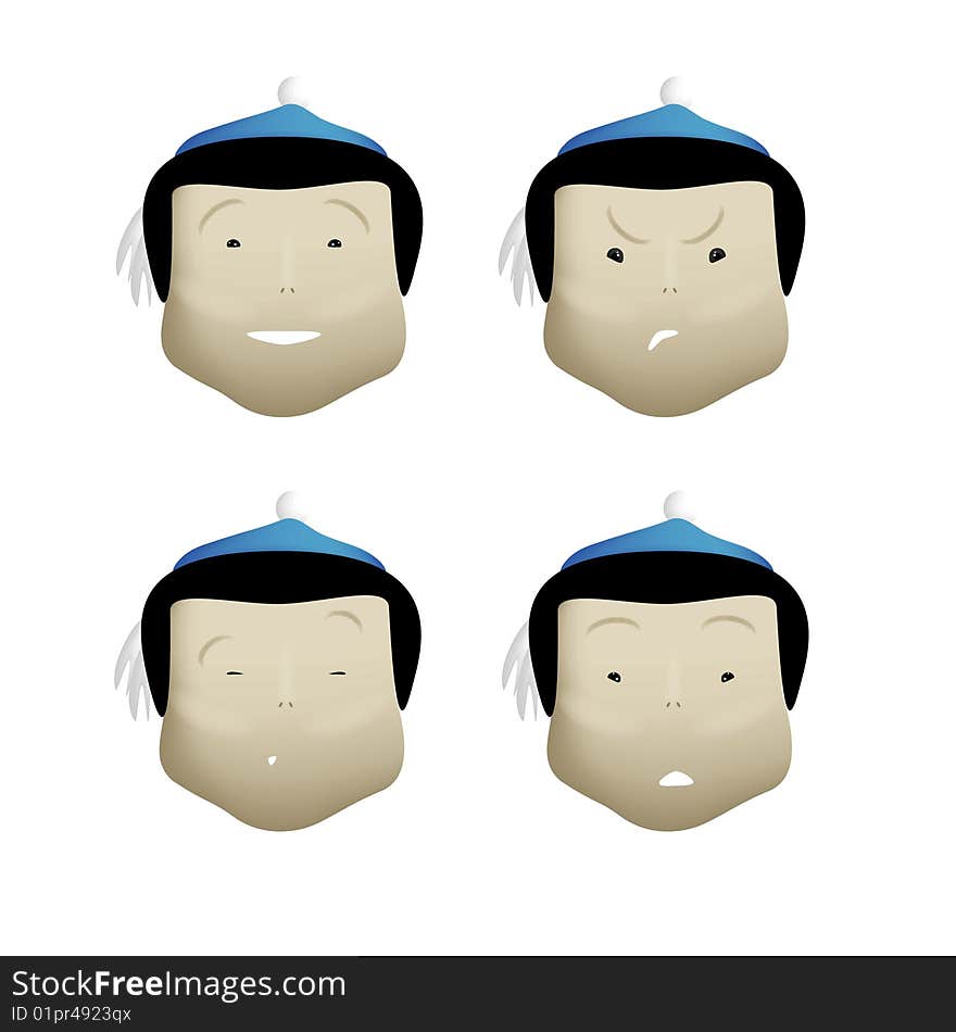 A cartoon vector illustration of a boy face in 4 moods, isolated on white background. A cartoon vector illustration of a boy face in 4 moods, isolated on white background.