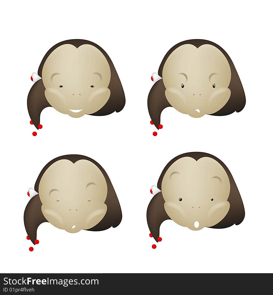 A cartoon vector illustration of a girl face in 4 moods, isolated on white background. A cartoon vector illustration of a girl face in 4 moods, isolated on white background.