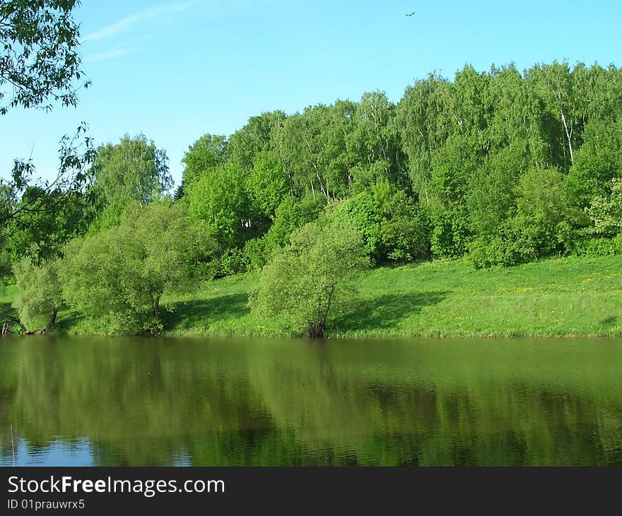 Summer landscape.river and blue sky