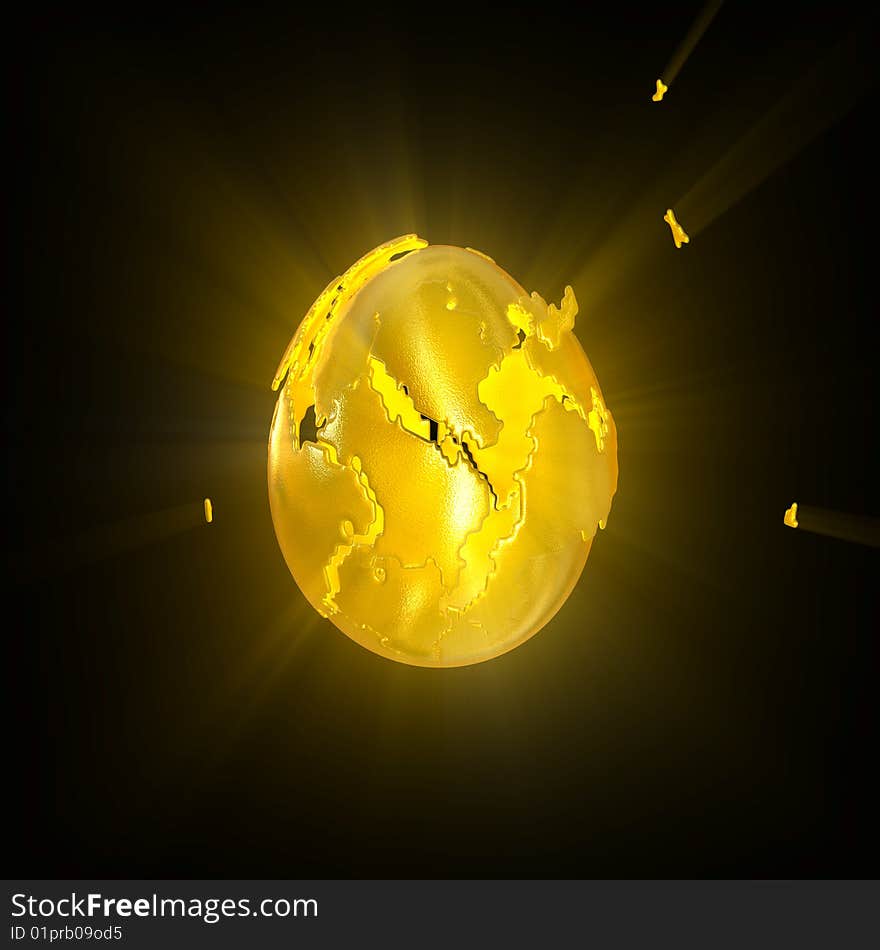 A golden egg with light.