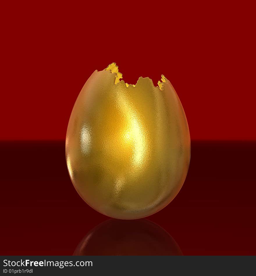 A golden egg on red background.