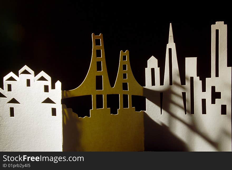 City cut out of paper with bridge. City cut out of paper with bridge.