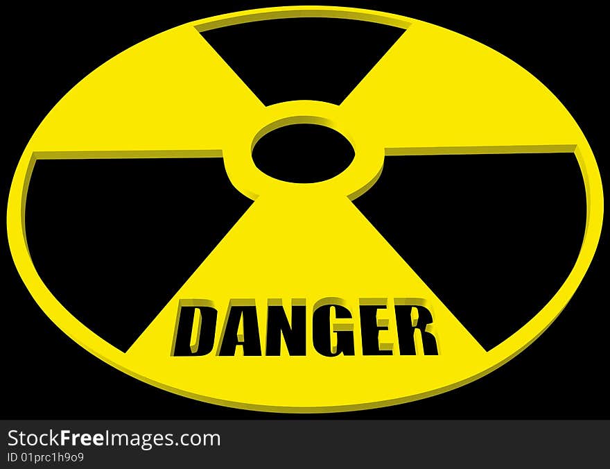 Sign on radioactive danger on a black background. Sign on radioactive danger on a black background