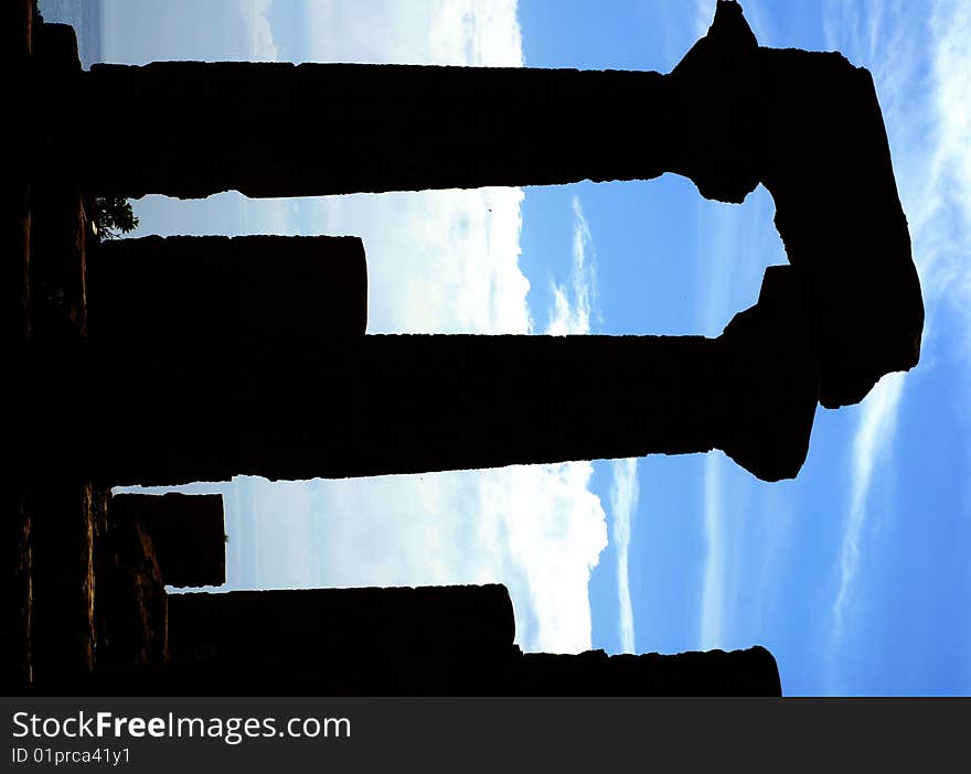 Columns of a Greek temple Ancient ruins columns silhouette - in temple valley agrigento sicily