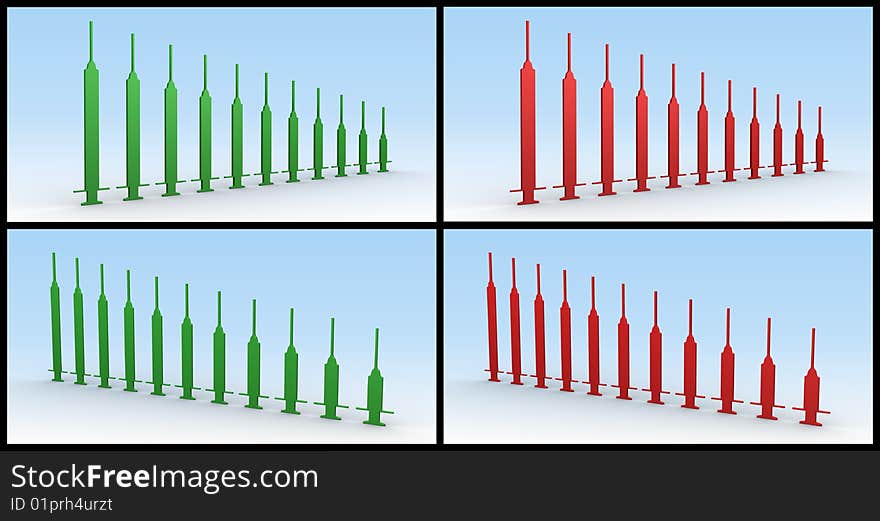 Syringes representing medical graphs. Flip them and you have graphs going the opposite direction. Syringes representing medical graphs. Flip them and you have graphs going the opposite direction.