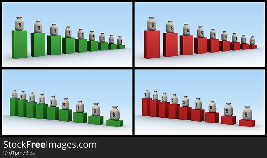 A 3d representation showing graphs of money. Simply flip the image to get opposing graphs if needed. A 3d representation showing graphs of money. Simply flip the image to get opposing graphs if needed.