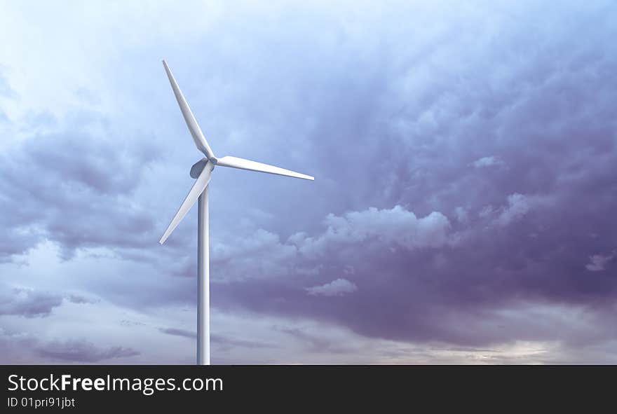 Wind turbine on thunder sky. Wind turbine on thunder sky.