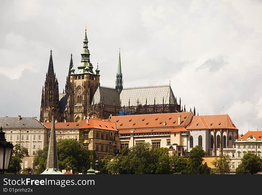 Prague cathedral inside the castle, seen from the river.