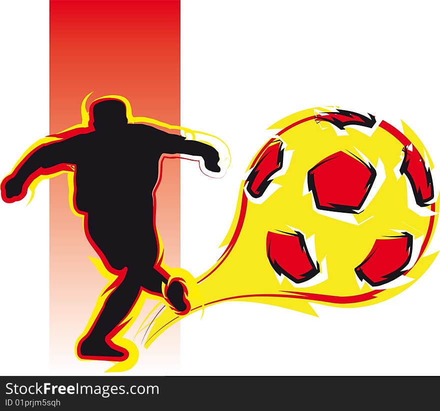 Illustration of a football player kicking a flaming ball