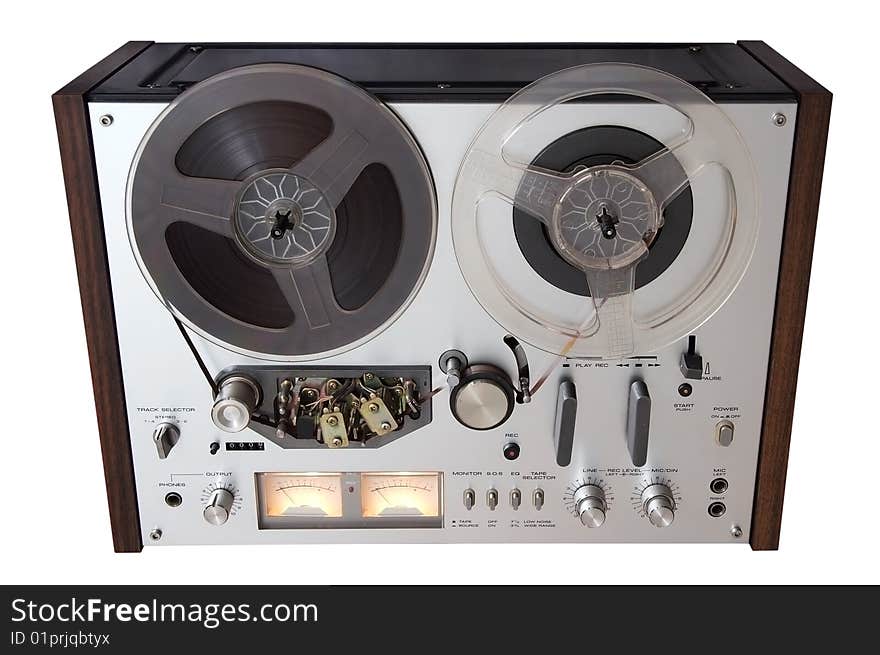 Vintage analog recorder isolated on white background with clipping path