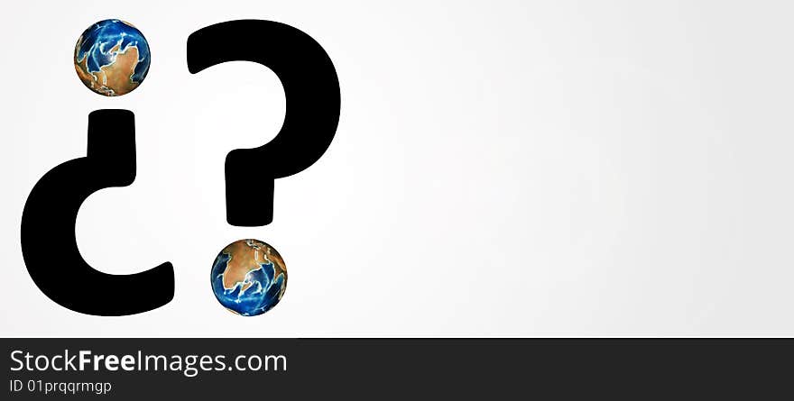 Question sign on white background with world. Conceptual Image