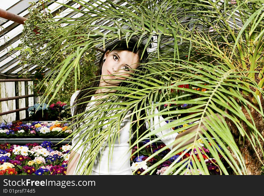 Portrait of a young girl with a palm. Portrait of a young girl with a palm