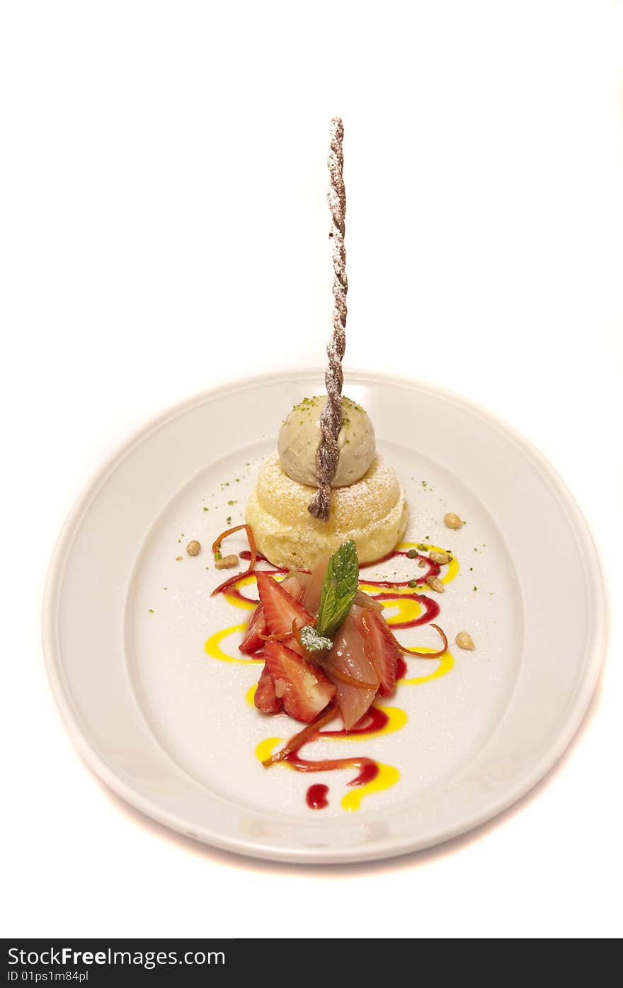 Gourmet desserts on a plate isolated