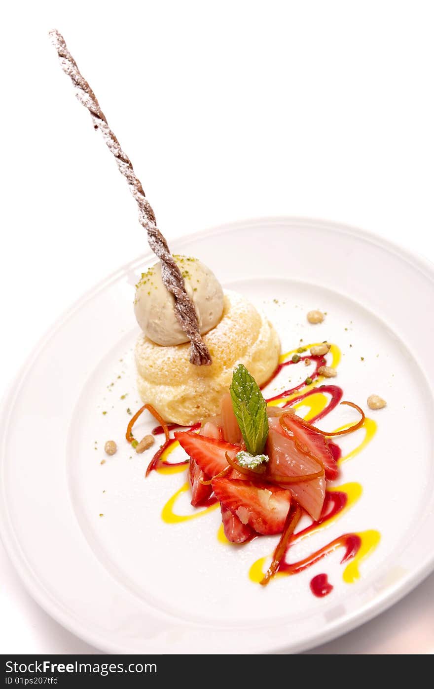 Gourmet desserts on a plate isolated