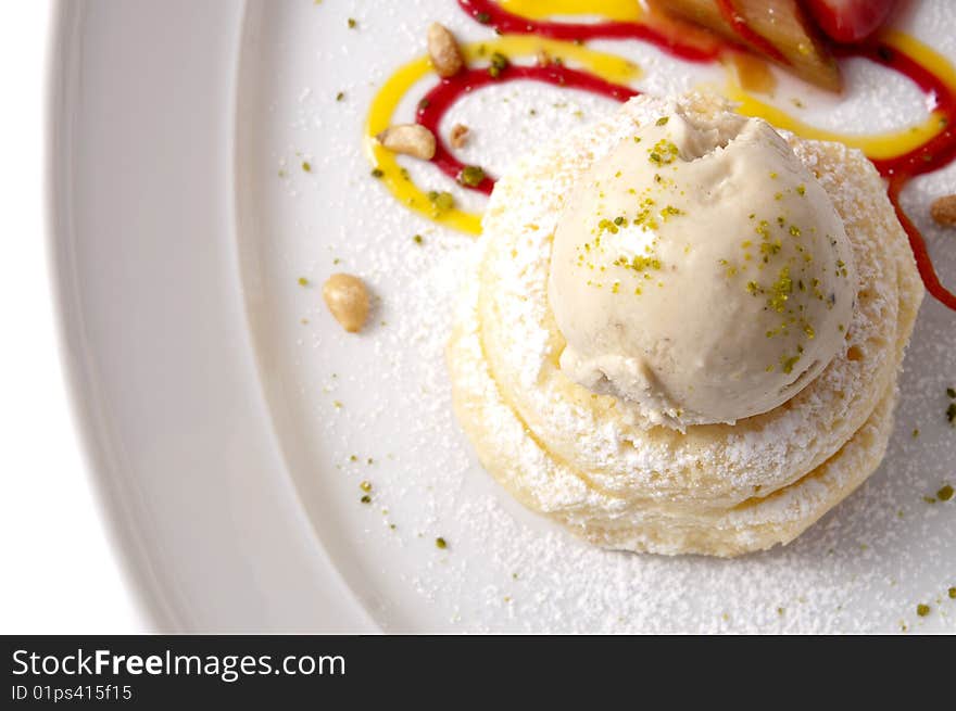 Gourmet desserts on a plate isolated