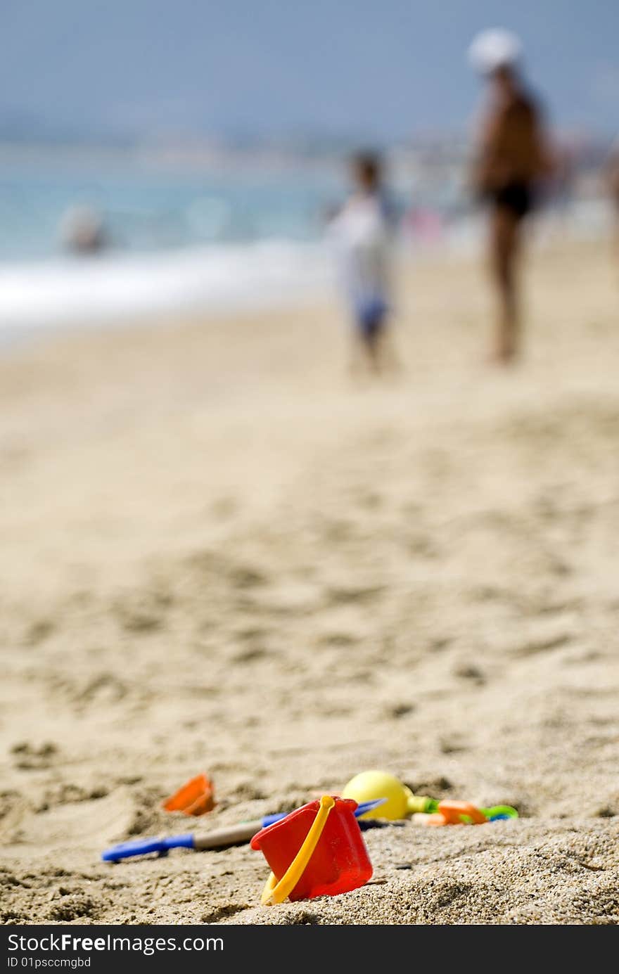 Plastic toys on the beach