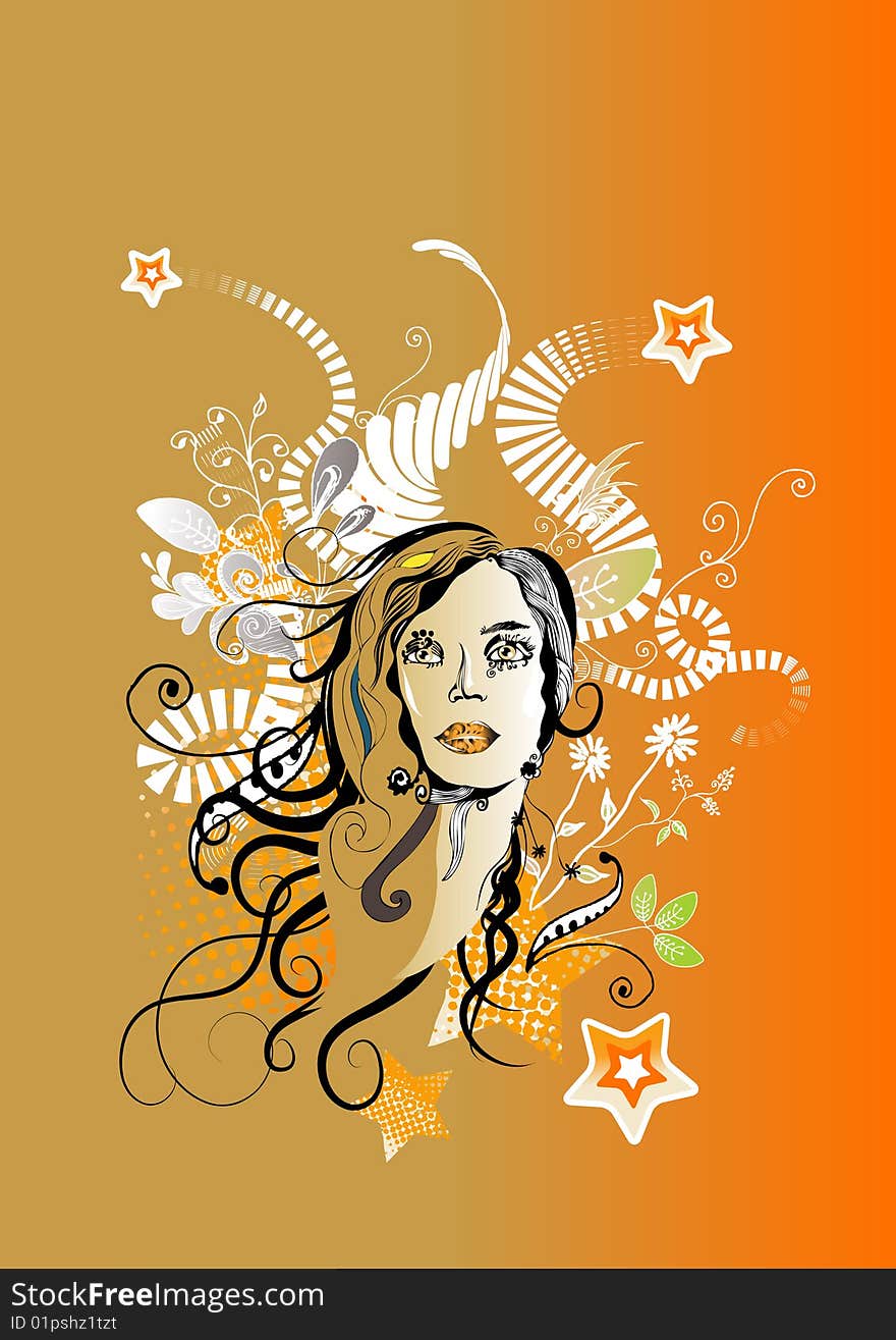 Creative and colorful complex illustration with woman's face and may colors, shapes and designs. Creative and colorful complex illustration with woman's face and may colors, shapes and designs.