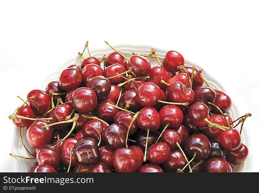 Plate Of Sweet Cherries.