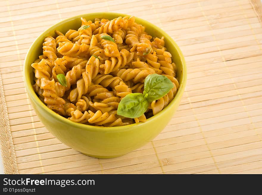 Fresh Pasta With Tomato Sauce And Basil.