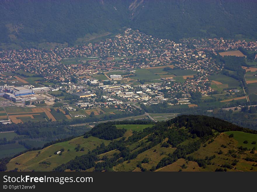 The town of Crolles from the top of the Belledonne mountains. The town of Crolles from the top of the Belledonne mountains