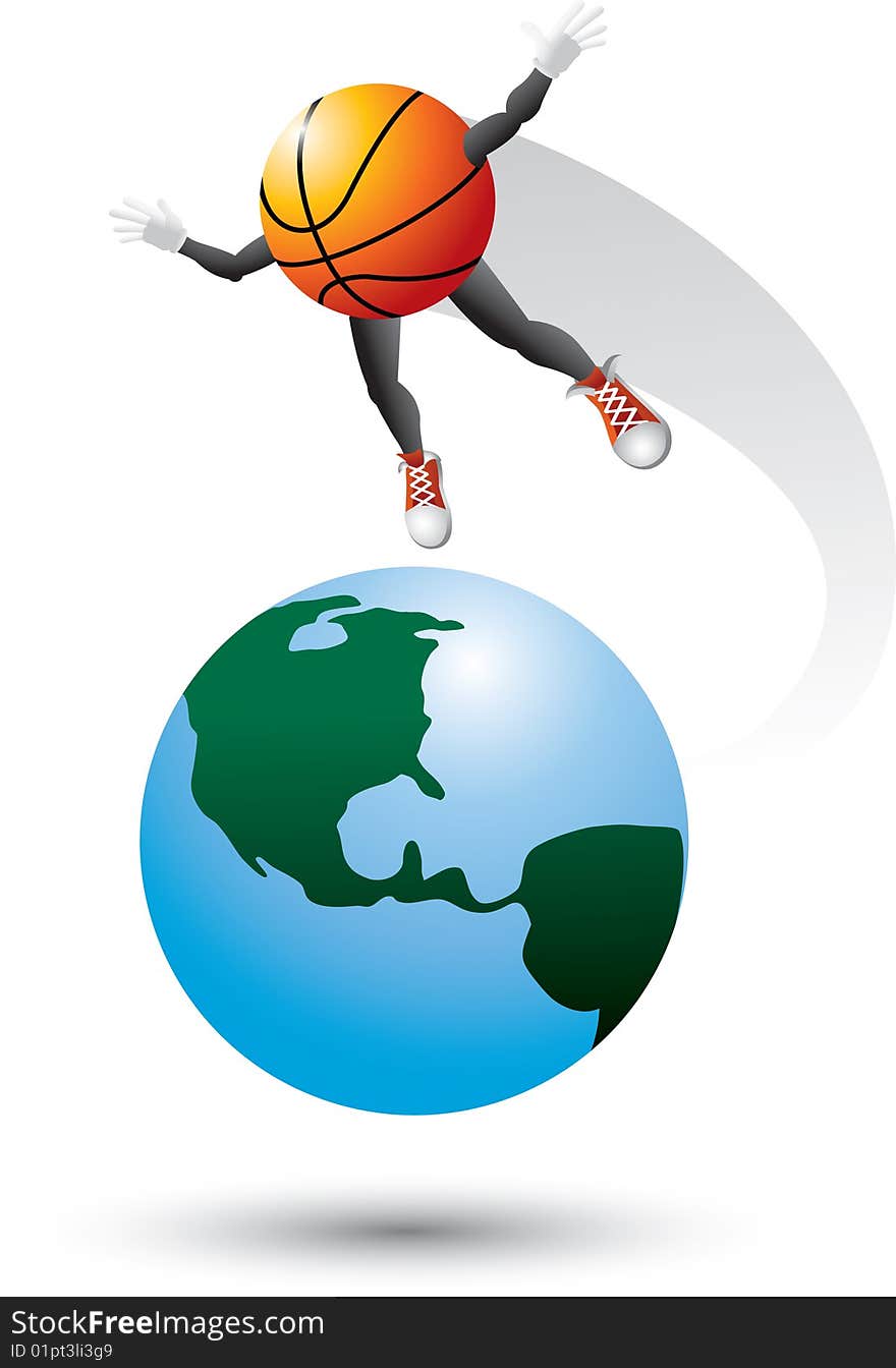 Basketball character on top of the world