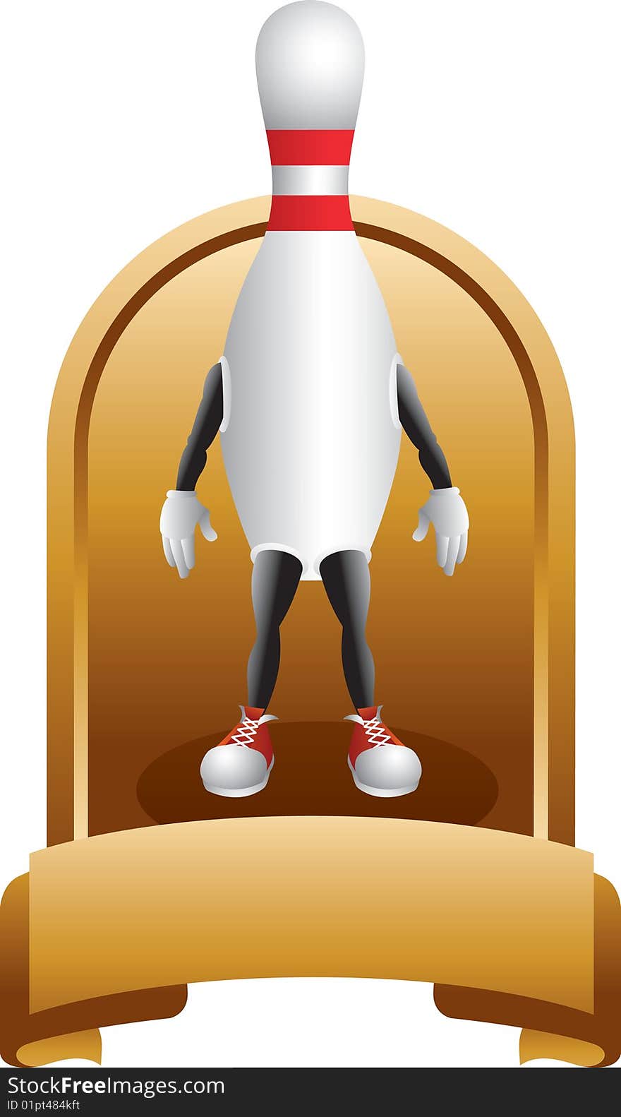 Bowling pin character in gold display