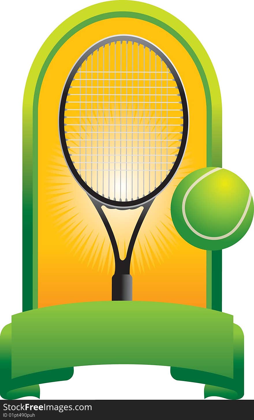 Tennis ball and racket in green display