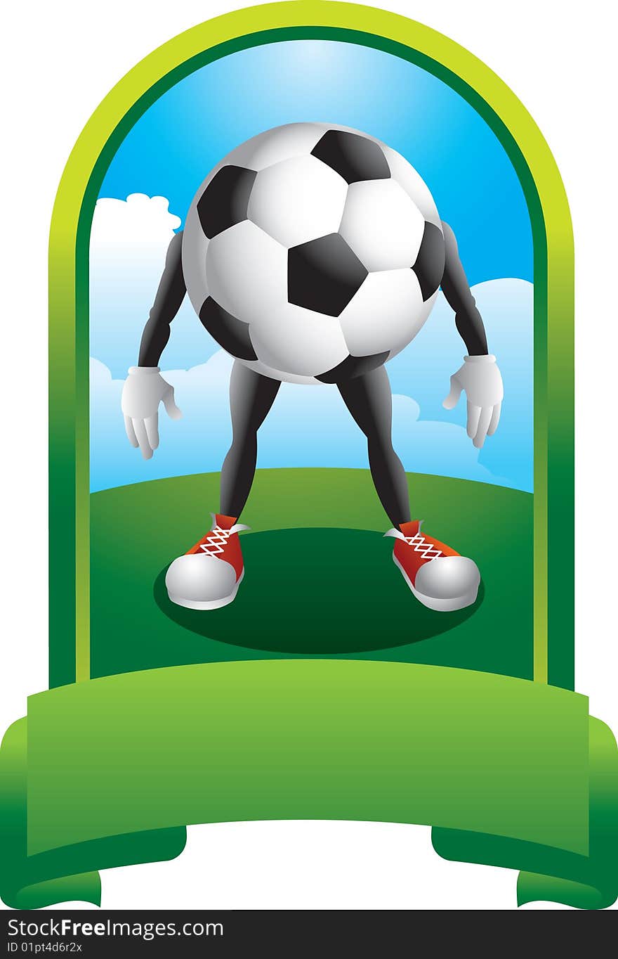 Soccer ball character inside green display