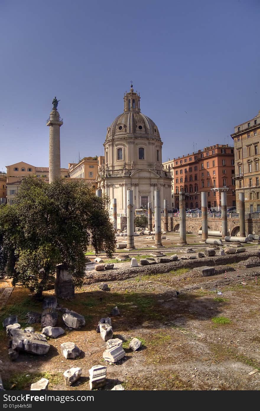 Trajan Forum with remains of the Basilica Ulpia in Rome.