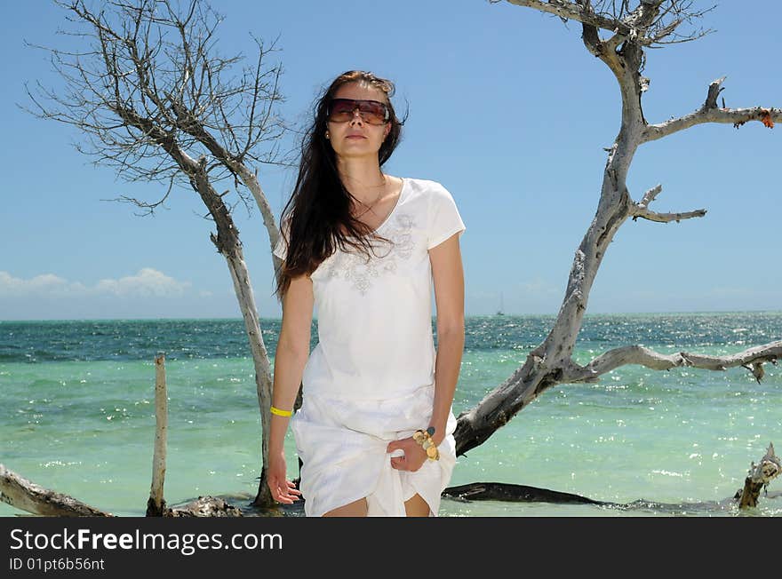 The yang lady enjoying the gorgeous beach of Cuban island. The yang lady enjoying the gorgeous beach of Cuban island