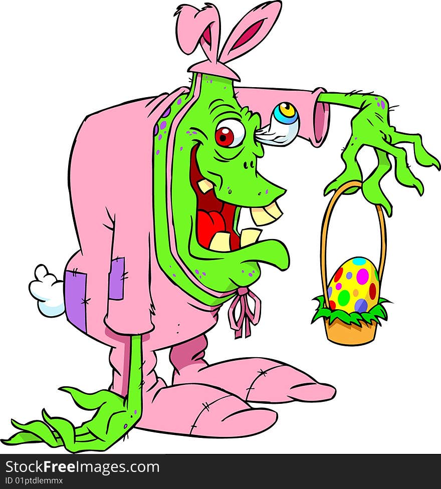 A green monster wearing a pink easter bunny suit for easter and halloween. Vector AI file included. A green monster wearing a pink easter bunny suit for easter and halloween. Vector AI file included.