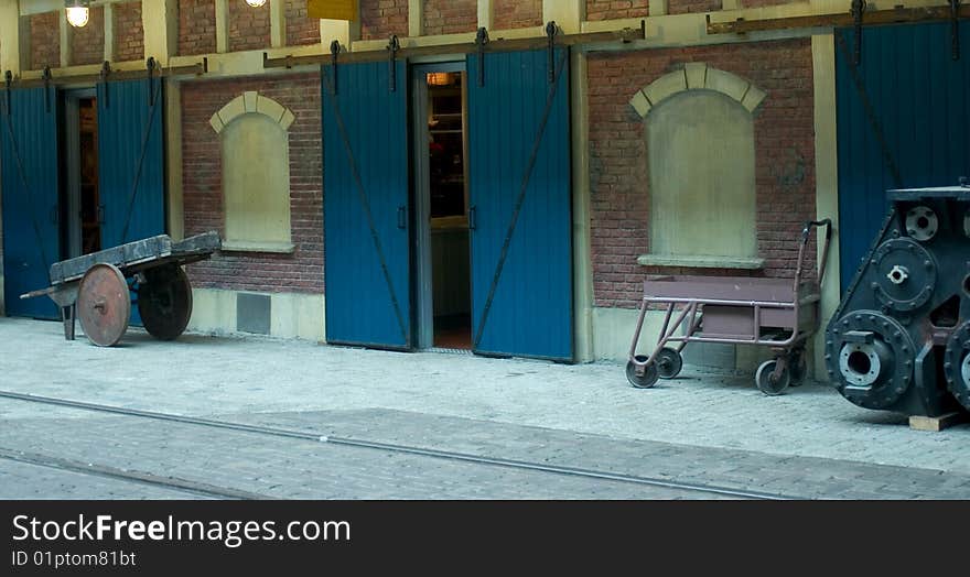 Exterior of a rail workshop from the early 20th century