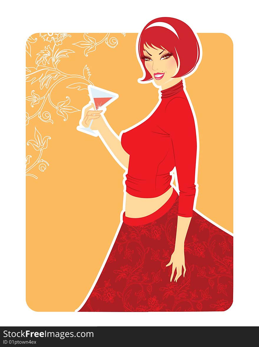 Girl in red, vector illustration