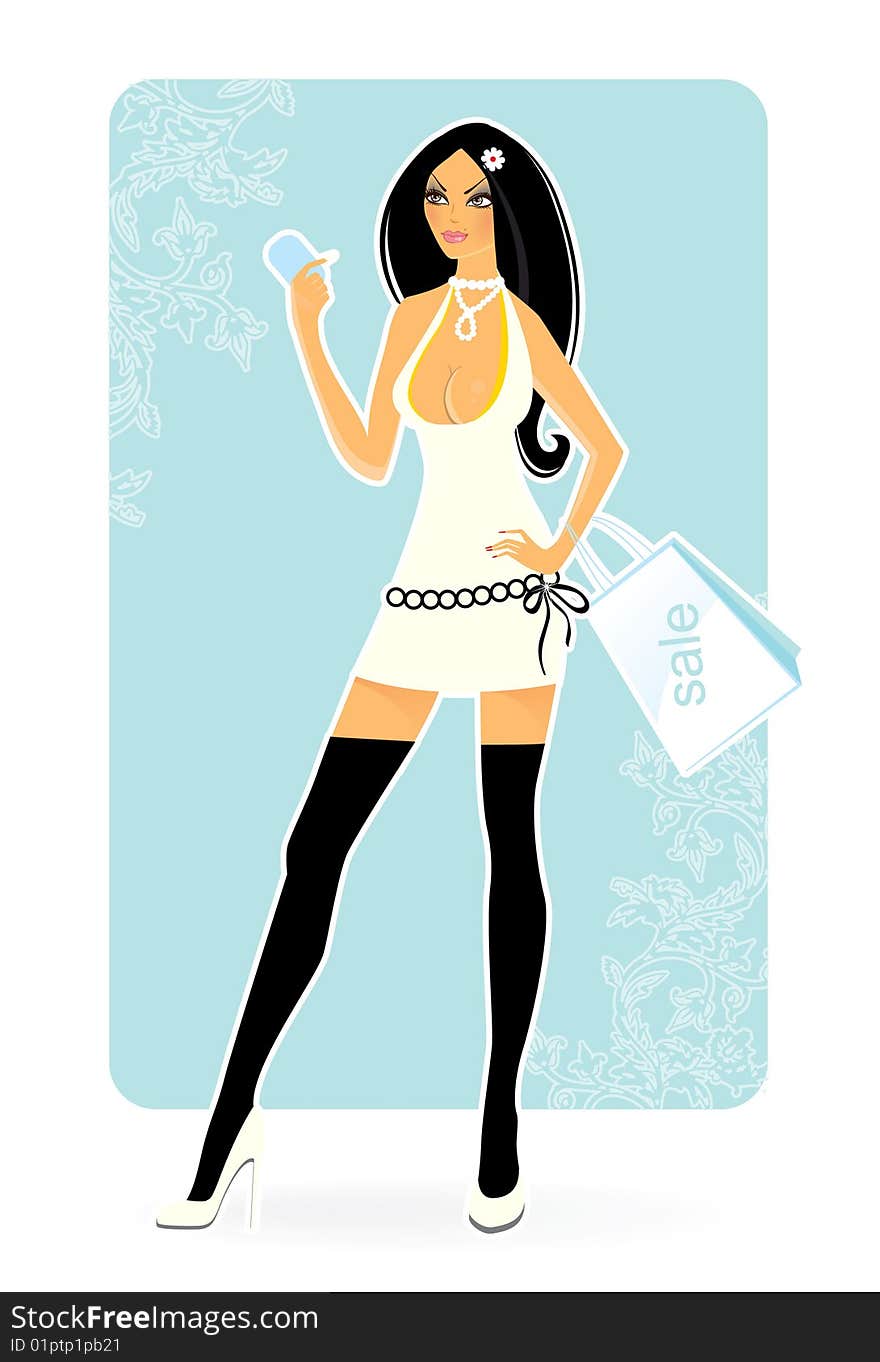 Elegant summer girl, vector illustration