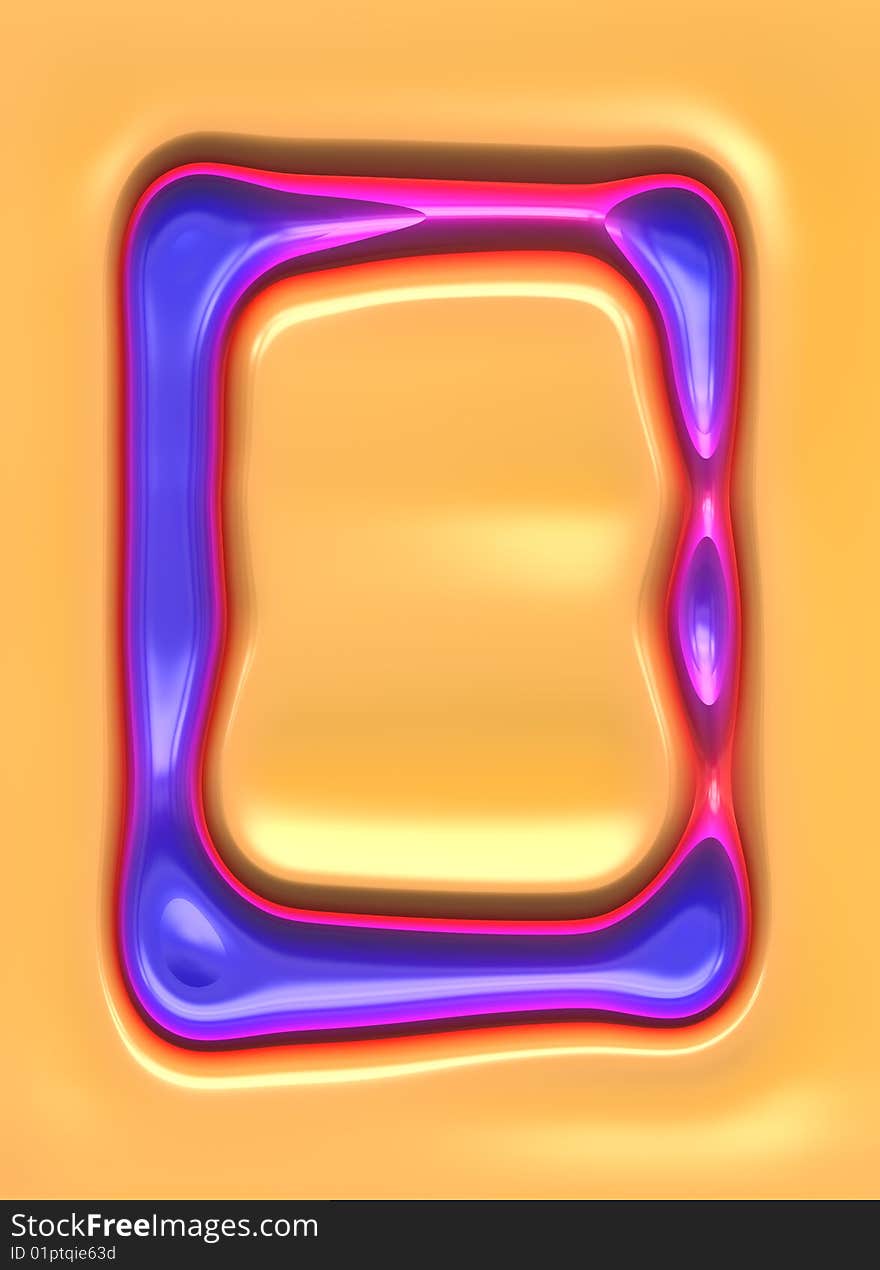 Texture of 3d silicon violet grunge frame shape on orange. Texture of 3d silicon violet grunge frame shape on orange