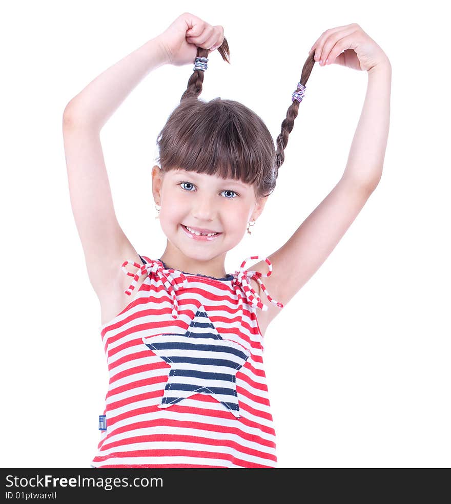 Cute blue-eyed girl posing in studio