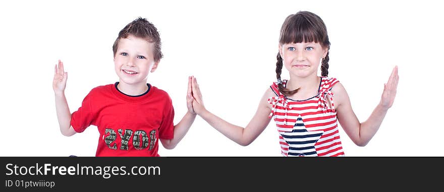 Cute children playing the game, studio shot