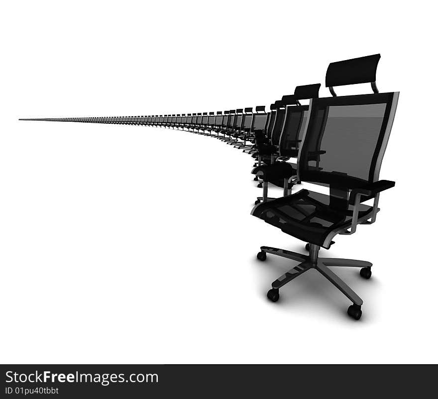 Multiple copies of office chair in bendy line on white background. Multiple copies of office chair in bendy line on white background