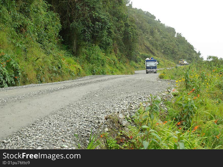 Dangerous road in Yungas, the Andes Mountains, Bolivia. Dangerous road in Yungas, the Andes Mountains, Bolivia.