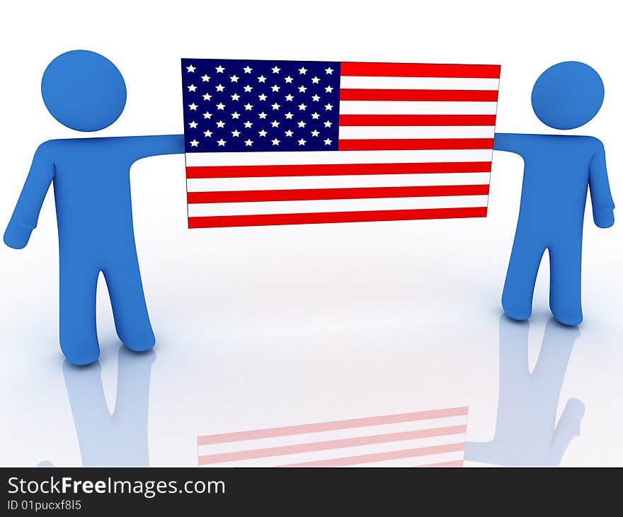 3d rendering of two persons with american flag. 3d rendering of two persons with american flag