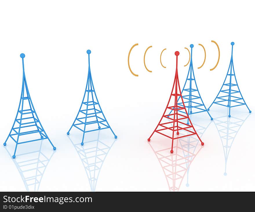 3d render of radio tower. Communication concept. 3d render of radio tower. Communication concept.