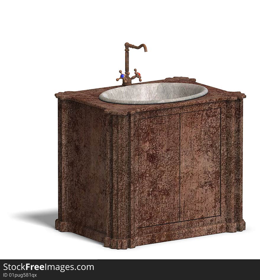 3D rendering of a old and dirty washstand with Clipping Path and shadow over white. 3D rendering of a old and dirty washstand with Clipping Path and shadow over white