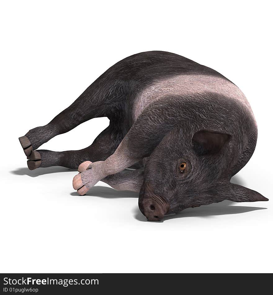 Rendering of a young pig with Clipping Path and shadow over white. Rendering of a young pig with Clipping Path and shadow over white